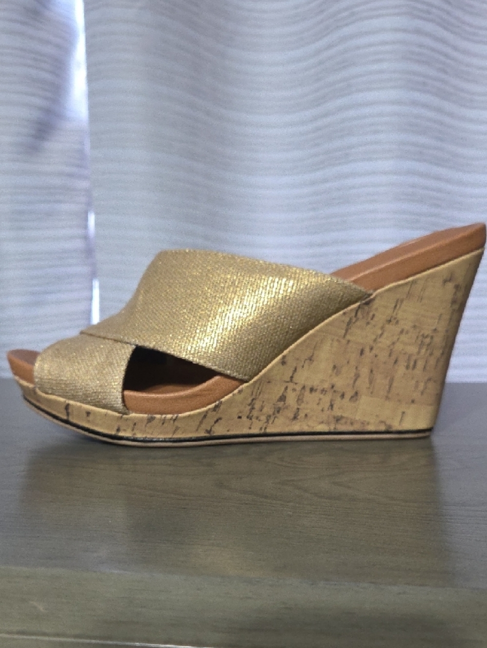 Dr. Scholl's Women's Light Gold Crossover Slip-On Wedge - Picture 7 of 10